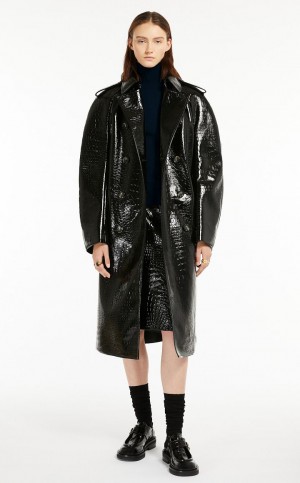 Płaszcze Max Mara Trench In Crocodile-effect Vinyl Fabric Czarne | MMR593834
