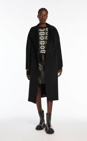 Płaszcze Max Mara Wełna Broadcloth Czarne | MMR593862