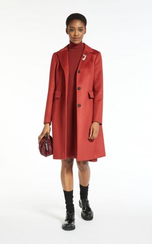 Płaszcze Max Mara Wełna Broadcloth Czerwone | MMR593854