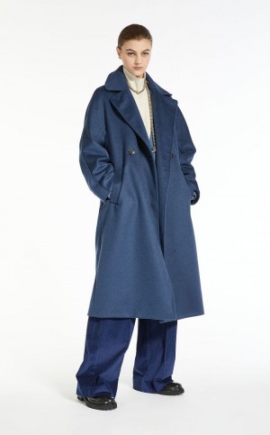 Płaszcze Max Mara Wełna Broadcloth Granatowe | MMR593913