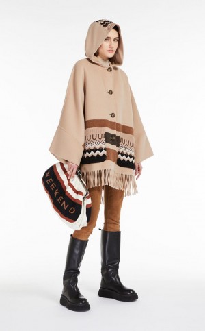 Płaszcze Max Mara Wełna Cape Brązowe | MMR593939