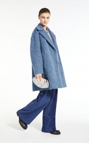 Płaszcze Max Mara Wełna, Mohair And Alpaca Niebieskie | MMR593918