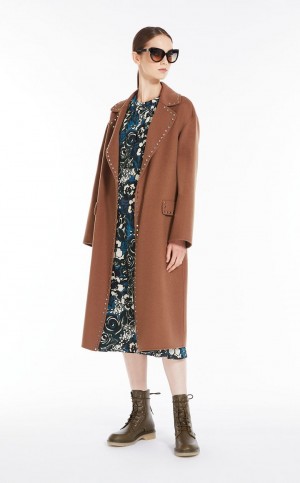 Płaszcze Max Mara Wełna Robe Brązowe | MMR593835