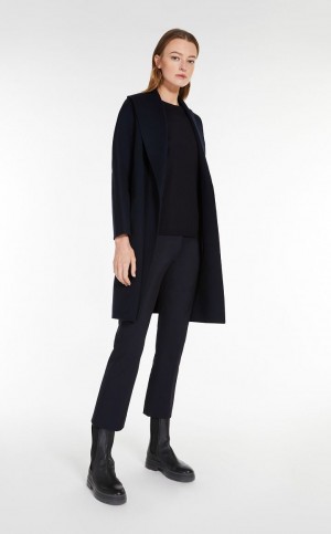 Płaszcze Max Mara Wełna Robe Granatowe | MMR593928