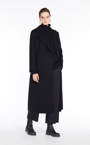 Płaszcze Max Mara Wełna Robe-style Granatowe | MMR593920