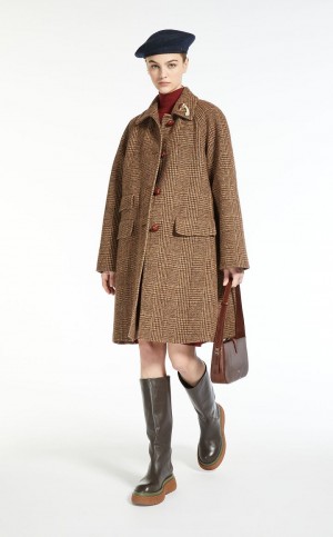 Płaszcze Max Mara Wełna Tweed Brązowe | MMR593866