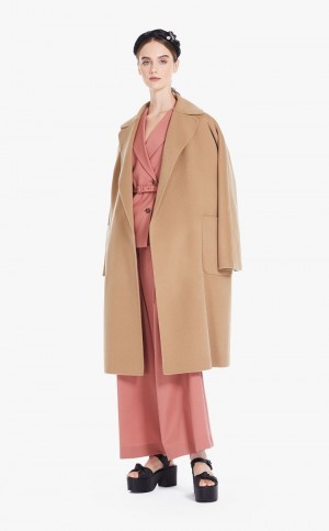 Płaszcze Max Mara Wrap In Wełna Brązowe | MMR593915