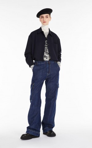 Portki Max Mara Bawełniane Denim Granatowe | MMR593784