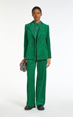 Portki Max Mara Bawełniane Velvet Turkusowe | MMR593824