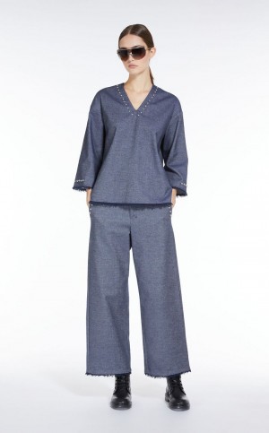 Portki Max Mara Denim-look Fabric Granatowe | MMR593794