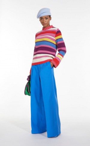 Portki Max Mara Flared In Stretch Bawełniane Niebieskie | MMR593756