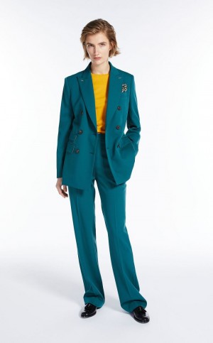 Portki Max Mara Flared In Wełna Turkusowe | MMR593813