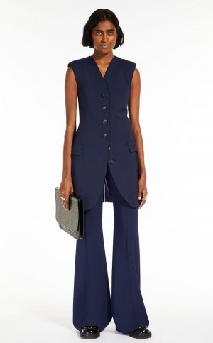 Portki Max Mara Flared Pure Wełna Granatowe | MMR593750