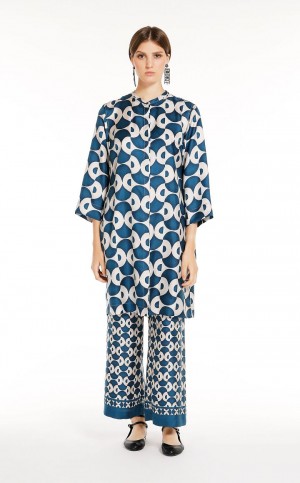 Portki Max Mara Fluid Printed Silk Granatowe | MMR593798