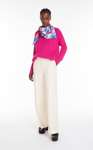Portki Max Mara Palazzo In Wełna Białe | MMR593786