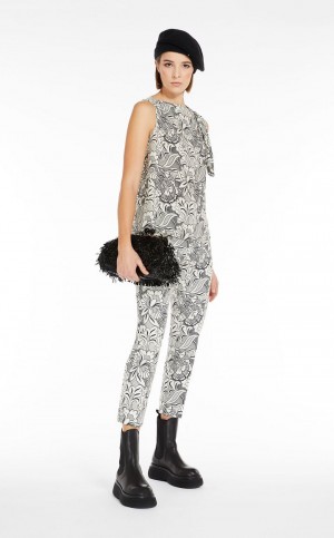 Portki Max Mara Printed Bawełniane Cigarette-cut Czarne | MMR593761