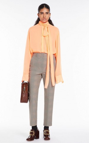 Portki Max Mara Prosty In A Plain-weave Check Fabric Beżowe | MMR593760