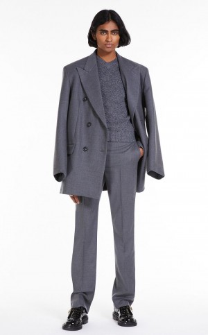 Portki Max Mara Slim-fit Flannel Szare | MMR593781