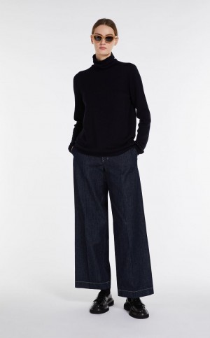 Portki Max Mara Szerokie Denim Granatowe | MMR593821