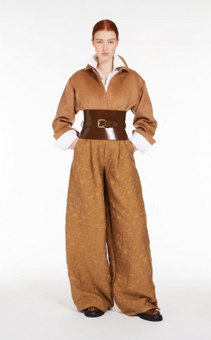 Portki Max Mara Szerokie In Brocade Jacquard Brązowe | MMR593739