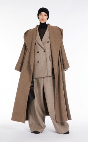Portki Max Mara Szerokie, Wełna And Cashmere Brązowe | MMR593738