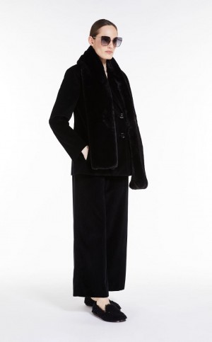 Portki Max Mara Szerokie-fit Velvet Czarne | MMR593785