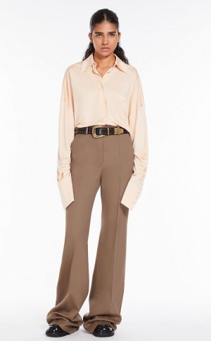 Portki Max Mara Szerokie-leg Beżowe | MMR593815