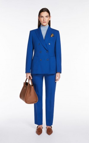 Portki Max Mara Wełna And Mohair Płócienne Niebieskie | MMR593773
