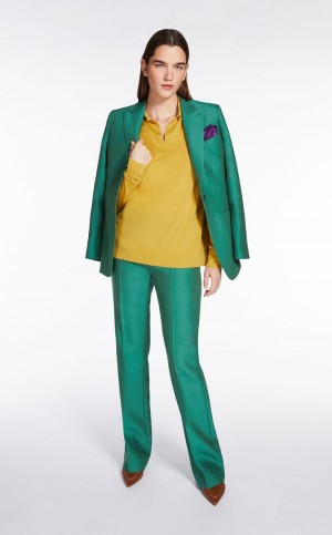 Portki Max Mara Wełna And Silk Double-fabric Zielone | MMR593743