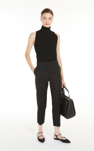 Portki Max Mara Wełna Cigarette Czarne | MMR593775