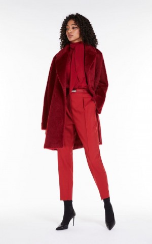 Portki Max Mara Wełna Twill Ciemny Czerwone | MMR593772