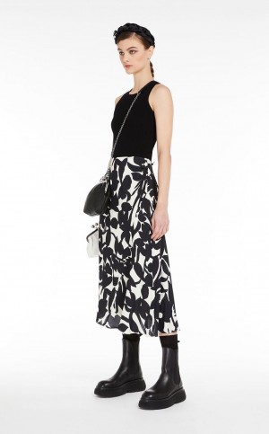Spódnice Max Mara Asymmetrical In Printed Viscose Czarne | MMR593685