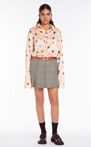 Spódnice Max Mara Check Mini Beżowe | MMR593689