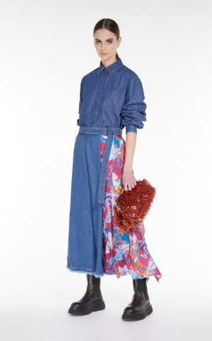 Spódnice Max Mara Full In Denim Granatowe | MMR593711
