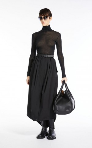 Spódnice Max Mara Long, Gabardine Wełna Czarne | MMR593703
