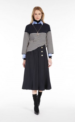Spódnice Max Mara Pofałdowany Wełna Granatowe | MMR593710