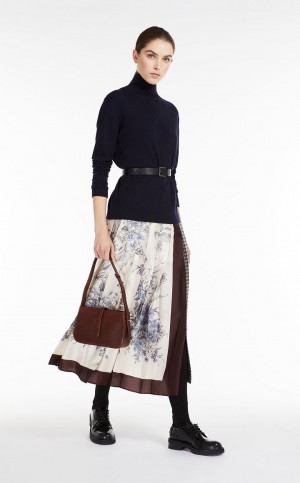 Spódnice Max Mara Wełna And Bawełniane Basketweave Granatowe | MMR593735