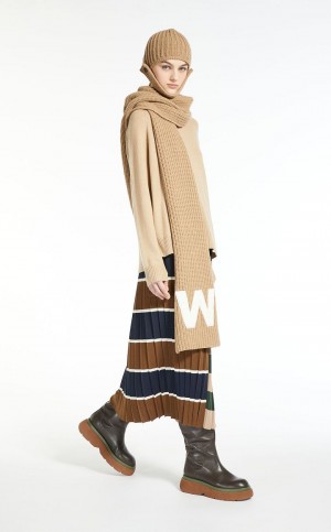 Spódnice Max Mara Wełna Yarn Beżowe | MMR593690