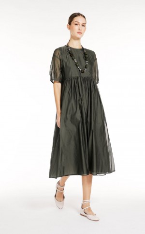 Sukienka Max Mara Bawełniane And Silk Organza Ciemny Szare Zielone | MMR593413