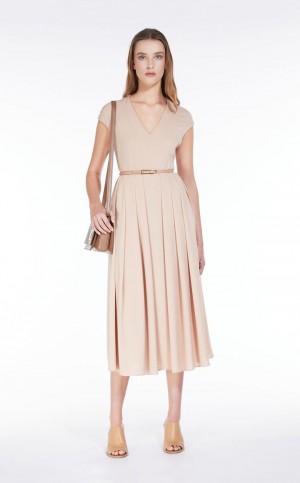 Sukienka Max Mara Cady Belted Beżowe | MMR593342