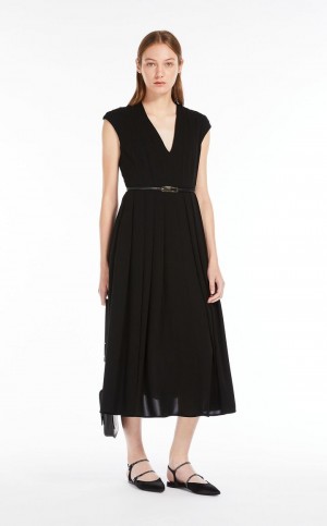 Sukienka Max Mara Cady Belted Czarne | MMR593349