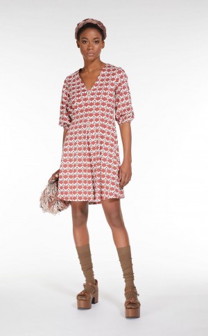 Sukienka Max Mara Flared In Printed Jersey Czerwone | MMR593380