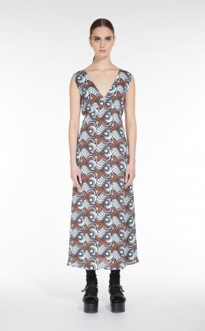 Sukienka Max Mara Flared In Printed Satin Brązowe | MMR593367