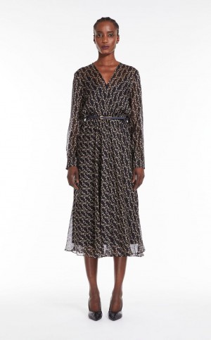 Sukienka Max Mara Flowing, Printed Chiffon Granatowe | MMR593336