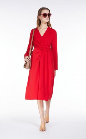 Sukienka Max Mara Long Draped Cady Czerwone | MMR593384