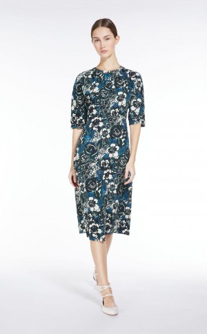 Sukienka Max Mara Printed Crepe De Chine Zielone | MMR593388