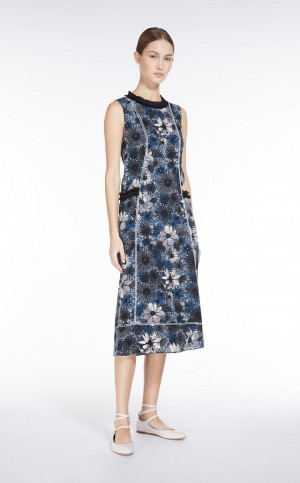 Sukienka Max Mara Printed Crepe De Chine Głęboka Niebieskie | MMR593392