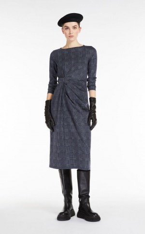 Sukienka Max Mara Printed Jersey Granatowe | MMR593404
