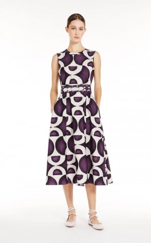Sukienka Max Mara Printed Poplin Ciemny Fioletowe | MMR593403