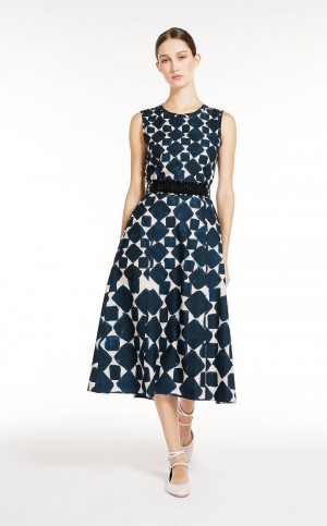 Sukienka Max Mara Printed Poplin Granatowe | MMR593408
